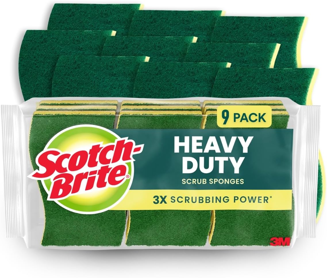 Scotch-Brite-Heavy-Duty-Scrub-Sponges-For-Washing-Dishes-and-Cleaning.jpg Scotch-Brite Heavy Duty Scrub Sponges, For Washing Dishes and Cleaning Kitchen, 9 Scrub Sponges - Image 1