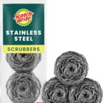 Scotch-Brite Stainless Steel Scrubbers, Scouring Pads for Cleaning Tough Baked-On Messes, Metal Scrubbers for Cleaning Dishes, 3 Scrub Pads