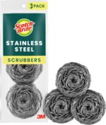 Scotch-Brite Stainless Steel Scrubbers, Scouring Pads for Cleaning Tough Baked-On Messes, Metal Scrubbers for Cleaning Dishes, 3 Scrub Pads