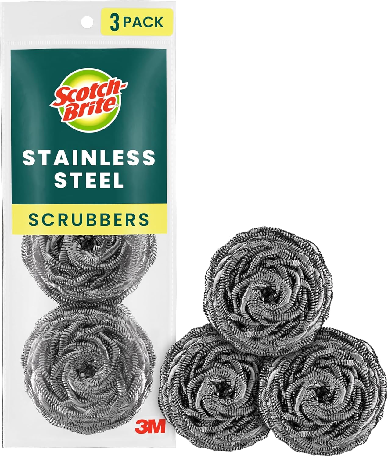 Scotch-Brite-Stainless-Steel-Scrubbers-Scouring-Pads-for-Cleaning-Tough-Baked-On.jpg Scotch-Brite Stainless Steel Scrubbers, Scouring Pads for Cleaning Tough Baked-On Messes, Metal Scrubbers for Cleaning Dishes, 3 Scrub Pads - Image 1