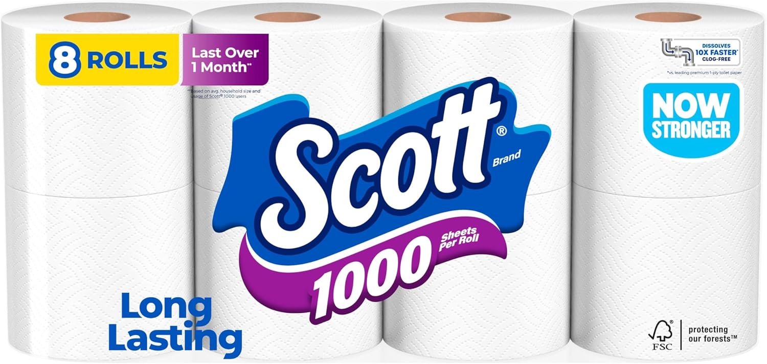 Scott-1000-Toilet-Paper-8-Rolls-Septic-Safe-1-Ply-Toilet-Tissue.jpg Scott 1000 Toilet Paper, 8 Rolls, Septic-Safe, 1-Ply Toilet Tissue - Image 1