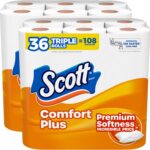 Scott ComfortPlus Toilet Paper, 36 Triple Rolls, 231 Sheets per Roll, Septic-Safe, 1-Ply Toilet Tissue