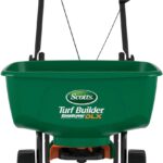 Scotts Turf Builder EdgeGuard DLX Broadcast Spreader for Seed, Fertilizer, Salt, Ice Melt, Holds up to 15,000 sq.ft. Product, Green | Spreader For Lawn Fertilizer, Weed & Insect Control, Grass Seed, and Ice Melt, Holds Up To 15,000 sq. ft. of Product