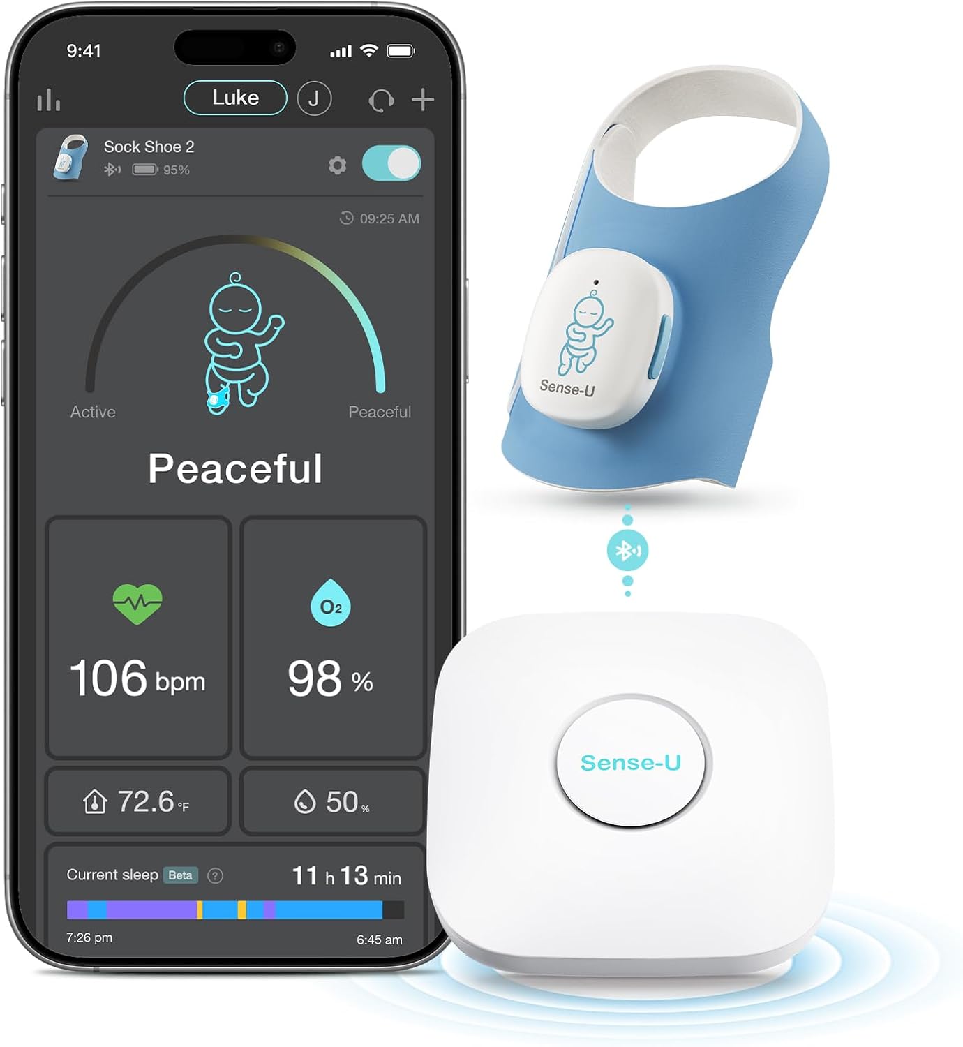 Sense-U-Smart-Sock-Shoe-2-Long-Range-Baby-Monitor-with.jpg Sense-U Smart Sock Shoe 2 (Long Range) Baby Monitor with Access from Anywhere: Track Heart Rate, Sleep Patterns, with Transmissive PPG Foot Sensor - Image 1
