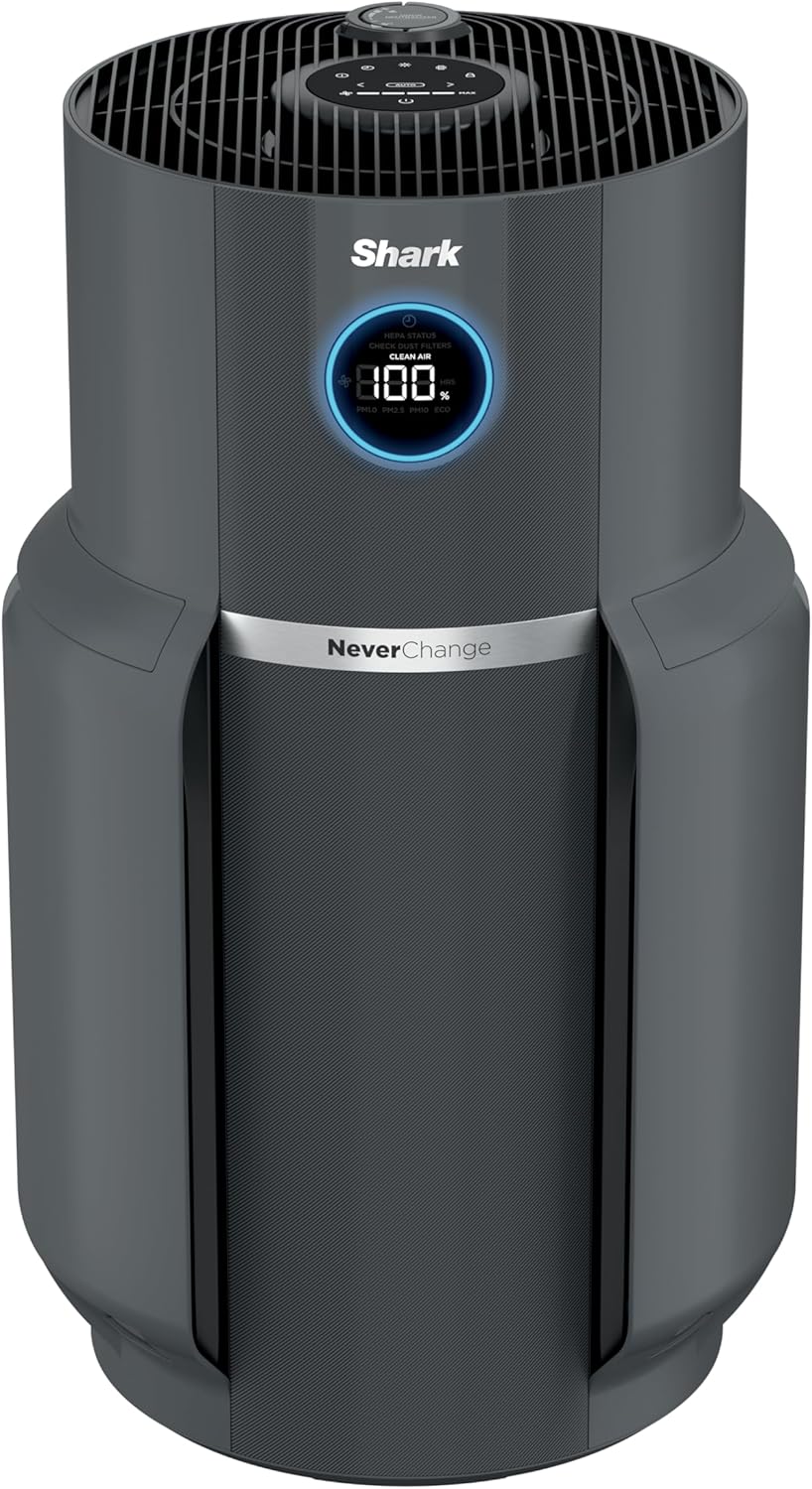 Shark-Air-Purifier-for-Home-NeverChange-Max-1300-sq-ft.jpg Shark Air Purifier for Home, NeverChange Max, 1,300 sq. ft. for Large Room, Kitchen, Home Office, HEPA-Exceeding Filter, Captures Pollutants, Pet Dander, Dust, Odor, Smoke, and More, HP301, Grey - Image 1