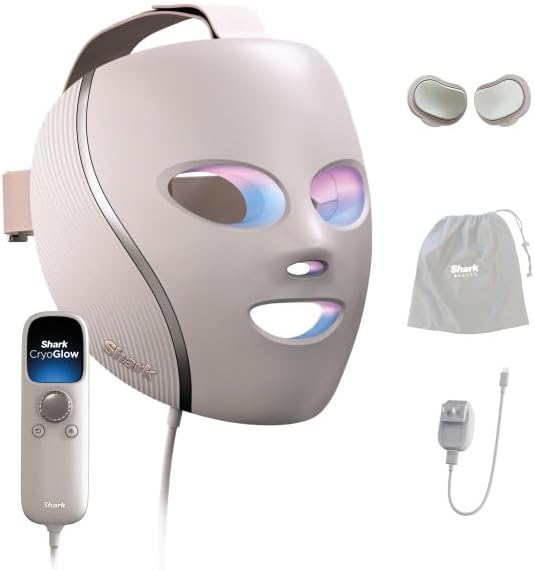 Shark-CryoGlow-LED-Face-Mask-with-Under-Eye-Cooling-Anti-Ageing.jpg Shark CryoGlow LED Face Mask with Under-Eye Cooling, Anti-Ageing & Blemish Repair, Red & Blue LED, Infrared Light Therapy, USB-C, Remote Control, Storage Bag, Adjustable Straps, Rose Glow, FW312PK - Image 1