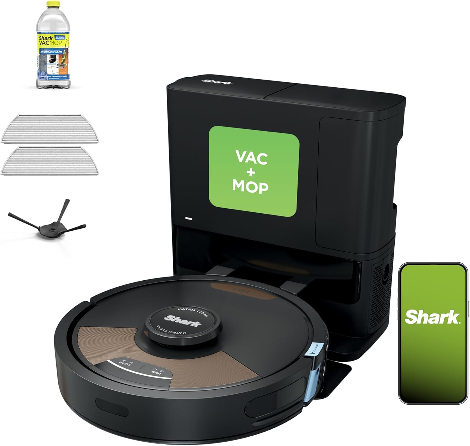 Shark-Matrix-Plus-2in1-Robot-Vacuum-Mop-with-Sonic.jpg Shark Matrix Plus 2in1 Robot Vacuum & Mop with Sonic Mopping, Matrix Clean, Home Mapping, HEPA Bagless Self Empty Base, CleanEdge, for Pet Hair, WiFi, Compatible with Alexa, Black/Gold (AV2613WA) - Image 1