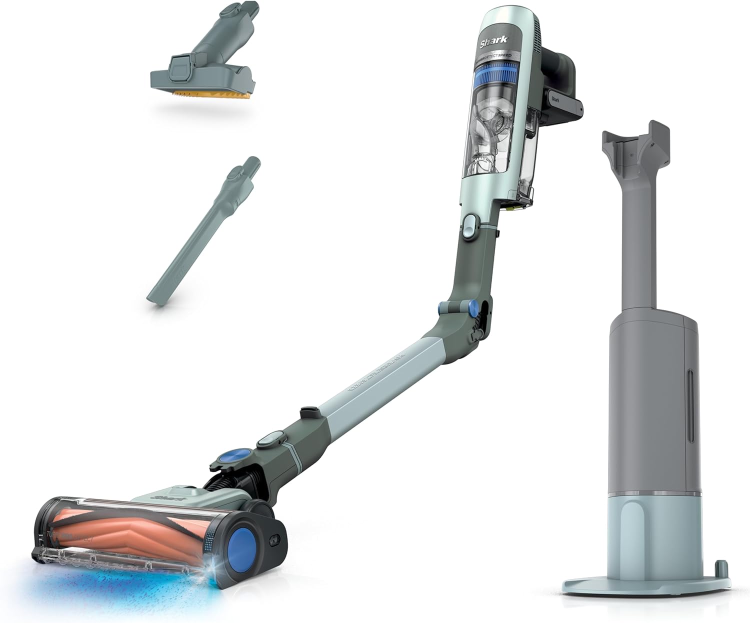 Shark-PowerDetect-Speed-Plus-Clean-Empty-Cordless-Stick.jpg Shark PowerDetect Speed Plus Clean & Empty | Cordless Stick Vacuum Cleaner with Auto-Empty | Lightweight | Exclusive Pet Hair Accessories | Carpet, Hard Floors | 60-Min Runtime | Frosted Sage | IA3243 - Image 1
