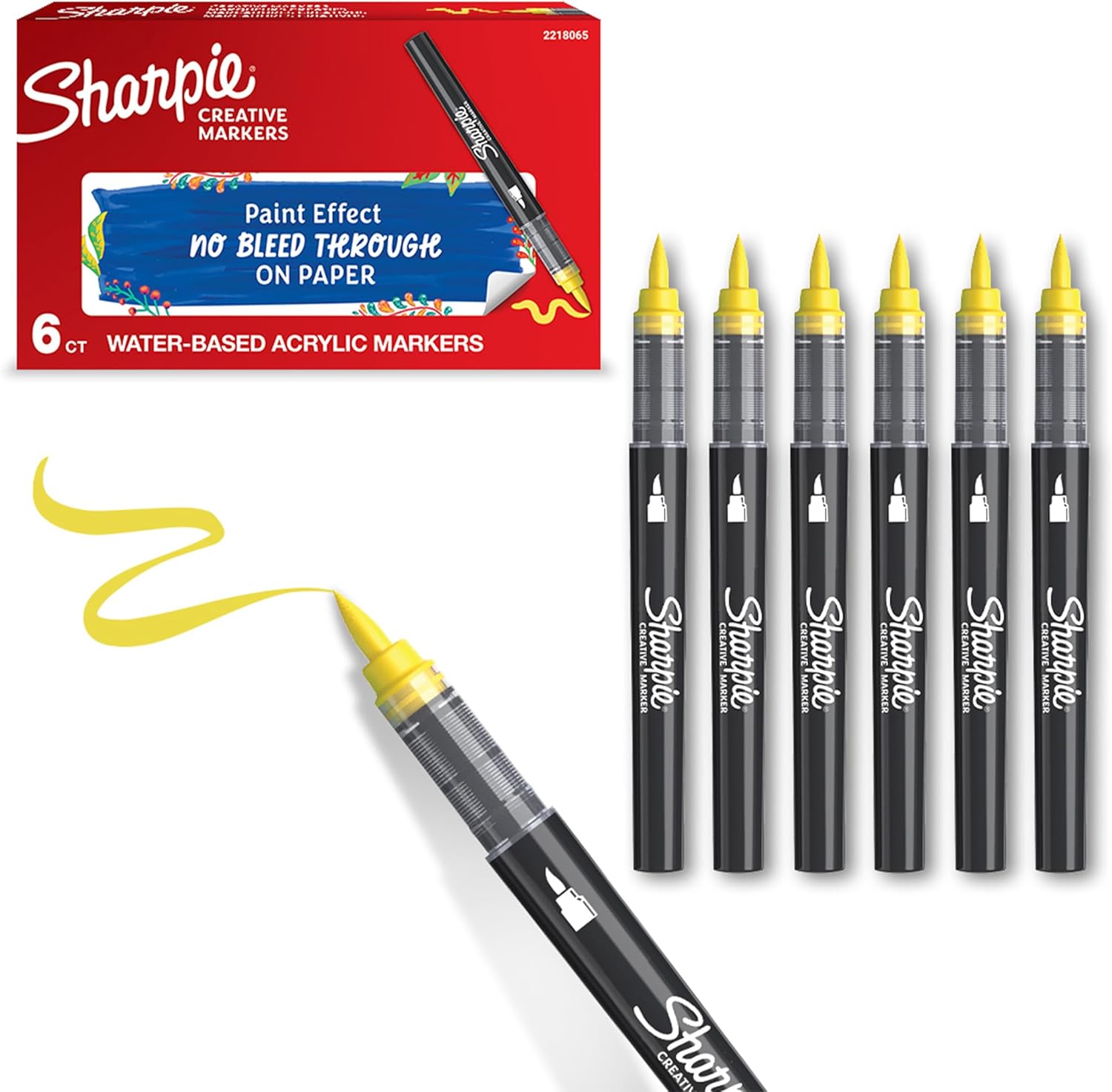 Sharpie-Creative-Marker-Acrylic-Paint-Pens-Brush-Tip-Water-Based.jpg Sharpie Creative Marker Acrylic Paint Pens | Brush Tip Water-Based Paint Markers | Yellow | No-Bleed Ink Writes on Most Surfaces | School & Revision Supplies | 6 Count - Image 1