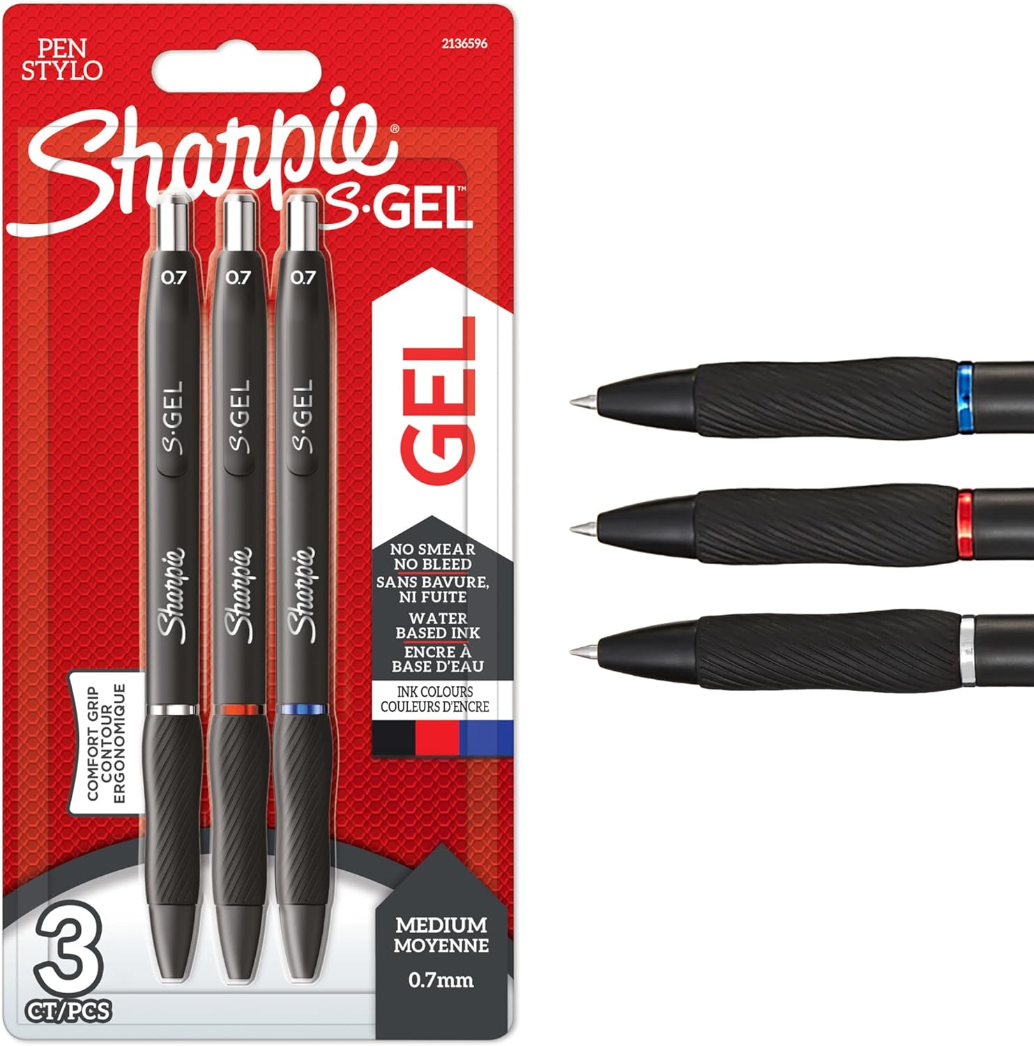 Sharpie-S-Gel-Gel-Pens-Medium-Point-07mm.jpg Sharpie S-Gel | Gel Pens | Medium Point (0.7mm) | Black, Red & Blue Ink | 3 Count - Image 1