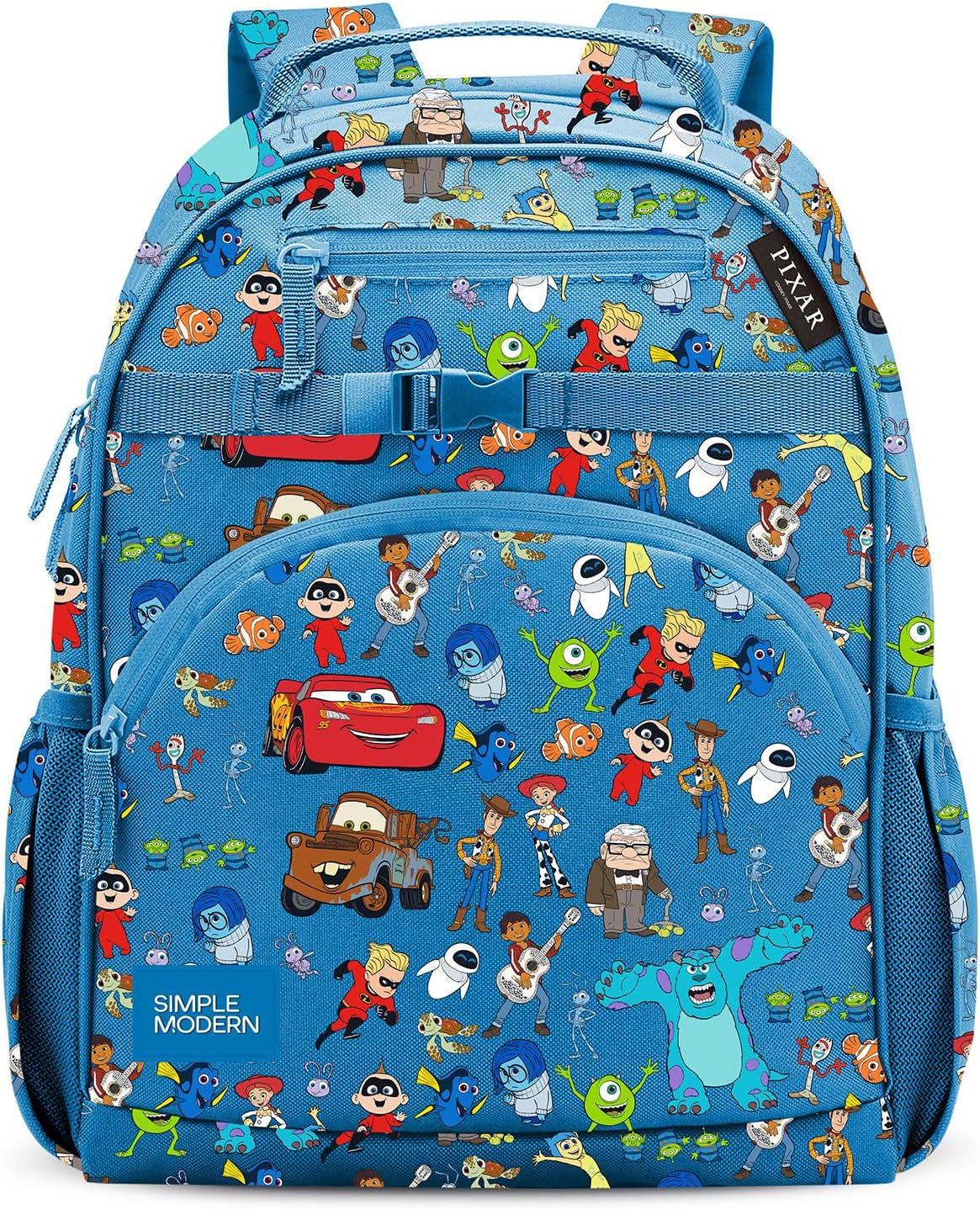 Simple-Modern-Medium-Disney-Pixar-Toddler-Backpack-for-School-Girls.jpg Simple Modern Medium Disney Pixar Toddler Backpack for School Girls and Boys | Kindergarten Elementary Kids Backpack | Fletcher Collection | Kids - 15" tall | Pixar Mashup on Blue - Image 1