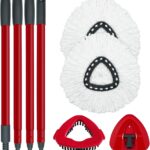 Spin Mop Replace Head, Base, Mop Handle Replacement for OCedar EasyWring 1 Tank System, Include 2 Microfiber Mop Head Replacement, 1 Sturdy Iron 30-58" Mop Handle, 1 Scrubber Head, 1 Spin Base