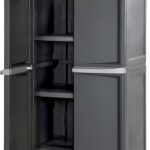 Sterilite 4 Shelf Cabinet, Lockable Utility Storage w/ Adjustable Shelves, Gray - Plastic Shelving Unit for Organizing Garage, Pantry, Basement, Laundry Room or Mudroom