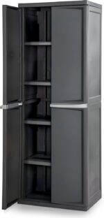 Sterilite 4 Shelf Cabinet, Lockable Utility Storage w/ Adjustable Shelves, Gray - Plastic Shelving Unit for Organizing Garage, Pantry, Basement, Laundry Room or Mudroom