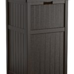 Suncast 33 Gallon Durable Resin Hideaway Outdoor Garbage Can with Secure Lid and Wicker Design for Home Backyards, Decks, or Patios, Java Brown