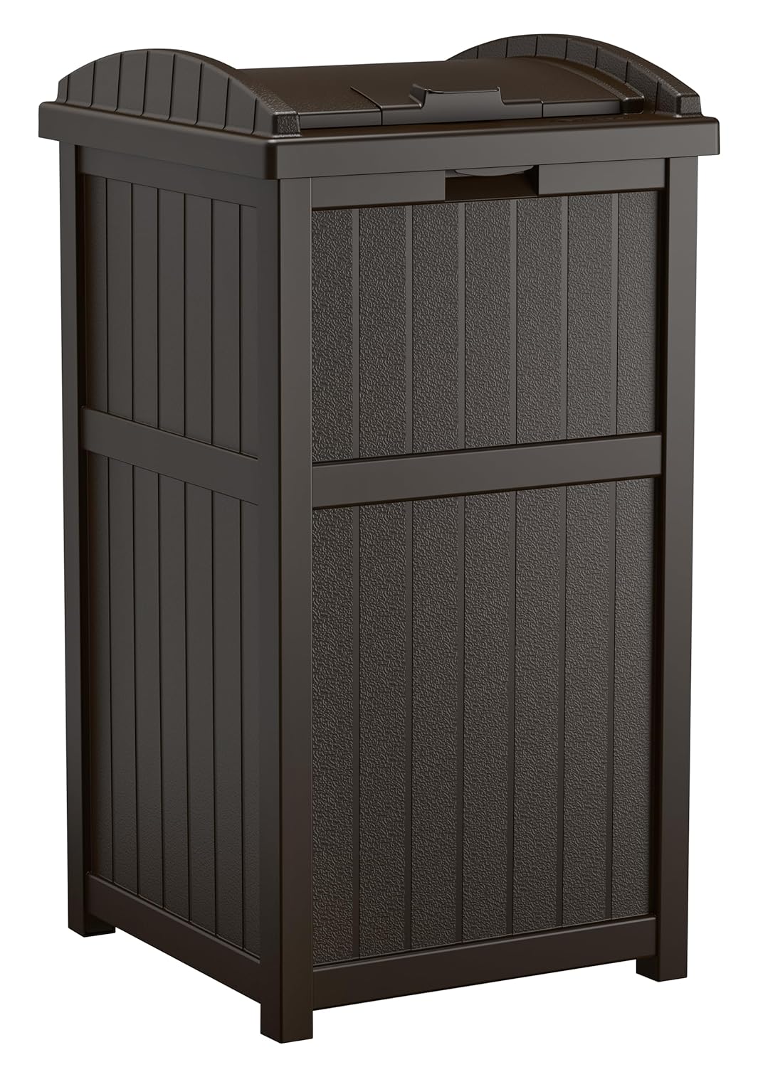 Suncast-33-Gallon-Durable-Resin-Hideaway-Outdoor-Garbage-Can-with.jpg Suncast 33 Gallon Durable Resin Hideaway Outdoor Garbage Can with Secure Lid and Wicker Design for Home Backyards, Decks, or Patios, Java Brown - Image 1