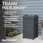 Suncast 33 Gallon Wicker-Style Hideaway Trash Can with Secure Latching Lid and Weather-Resistant Construction for Patio, Cyberspace Grey, Made in the USA - Image 2