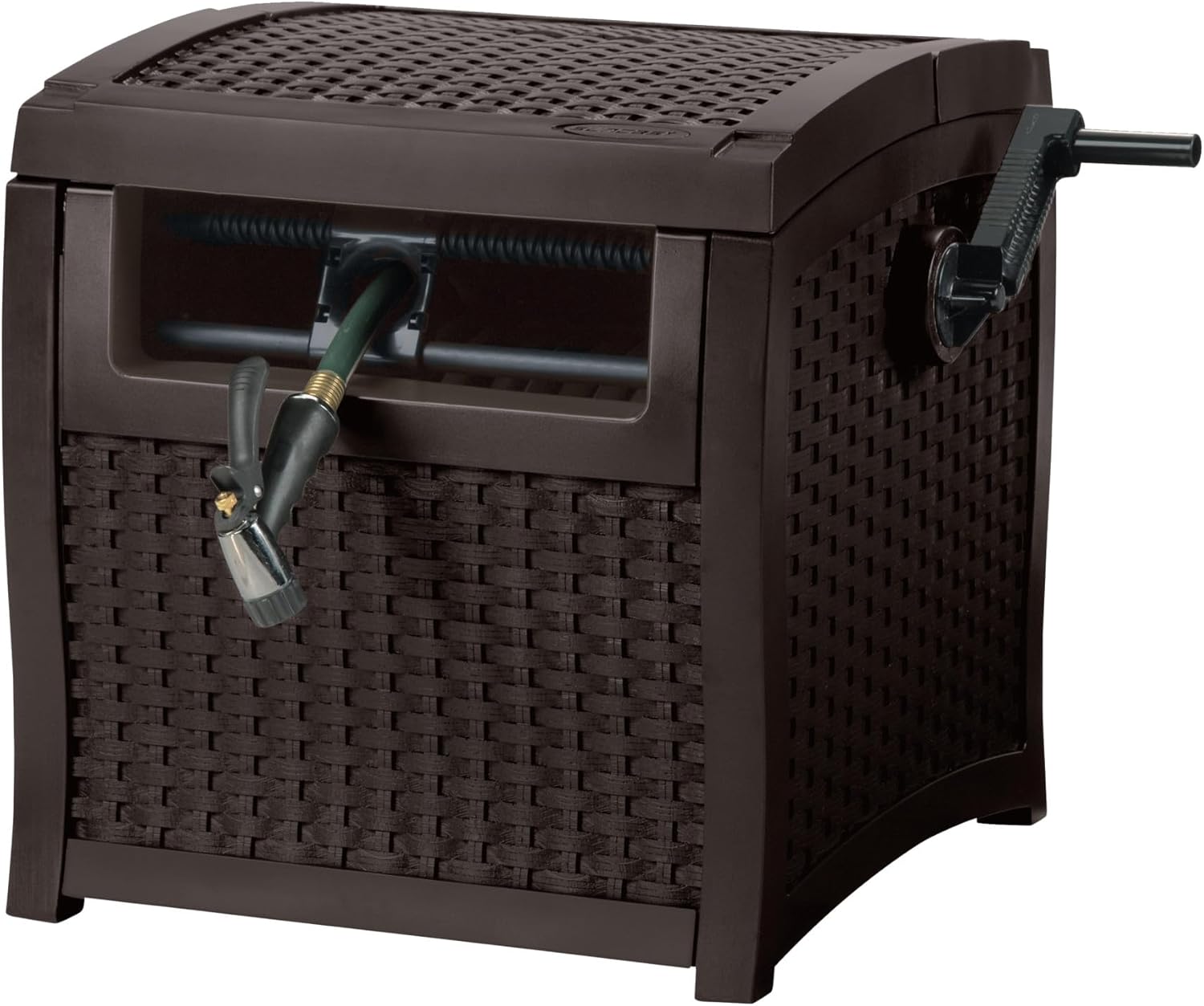Suncast-Hose-Reel-with-Smart-Trak-Hose-Guide-Water-Tight-Connection.jpg Suncast Hose Reel with Smart Trak Hose Guide, Water-Tight Connection, Durable Resin Construction, 225' Hose Capacity, Brown, Made in the USA - Image 1