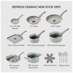 T-Fal Refresh Ceramic Pots and Pans Set, 20-Piece Nonstick Cookware Set, Stockpot, Griddle, Frying Pans, Utensils, Moon Grey - Image 2