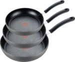 T-Fal Ultimate Hard Anodized Nonstick Fry Pan Set 3 Piece: 8, 10.25, & 12 Inch, Oven Broiler Safe 400F, Kitchen Cookware Set, Pots and Pans Set Non Stick, Frying Pans, Skillets, Dishwasher Safe, Onyx