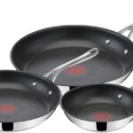 T-Fal x Jamie Oliver Nonstick Coated Stainless Steel Pans 8", 9.5" & 11", Frypan Set Induction Compatible, Oven Safe up to 500°F, Chef's Stainless Steel Skillet, Frying Pan, Silver