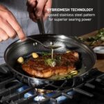 T-fal HybridMesh Tri-Ply Stainless Steel 3 Piece Frypan Cookware Set, 8, 10.25, 12 Inch, Induction Oven Safe 500F, Metal Utensil Safe, Pots and Pans, Dishwasher Safe, Needs Pre-Heating, Silver/Black - Image 2