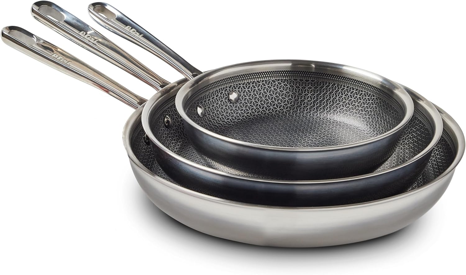 T-fal-HybridMesh-Tri-Ply-Stainless-Steel-3-Piece-Frypan-Cookware-Set.jpg T-fal HybridMesh Tri-Ply Stainless Steel 3 Piece Frypan Cookware Set, 8, 10.25, 12 Inch, Induction Oven Safe 500F, Metal Utensil Safe, Pots and Pans, Dishwasher Safe, Needs Pre-Heating, Silver/Black - Image 1