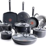 T-fal Ultimate Hard Anodized Nonstick Pots and Pans Set 14 Piece, Oven Broiler Safe 400F, Kitchen Cooking Set w/Fry Pans, Saucepans, Griddle, Dutch Oven, Dishwasher Safe, Cookware, Onyx