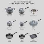 T-fal Ultimate Hard Anodized Nonstick Pots and Pans Set 14 Piece, Oven Broiler Safe 400F, Kitchen Cooking Set w/Fry Pans, Saucepans, Griddle, Dutch Oven, Dishwasher Safe, Cookware, Onyx - Image 2