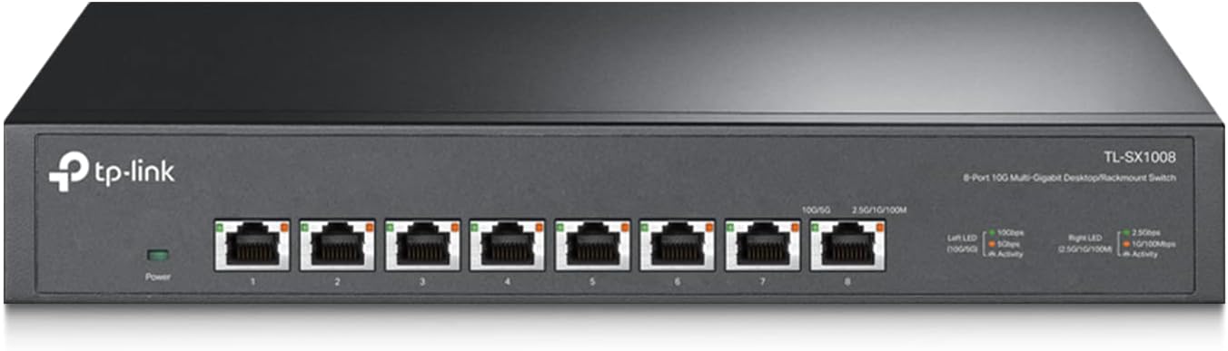 TP-Link-TL-SX1008-8-Port-10GMulti-Gig-Unmanaged-Ethernet-Switch.jpg TP-Link TL-SX1008 | 8 Port 10G/Multi-Gig Unmanaged Ethernet Switch | Desktop/Rackmount | Plug & Play | Sturdy Metal Casing | Speed Auto-Negotiation, Free Expert Help - Image 1