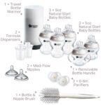 Tommee Tippee Natural Start 14 Piece Baby Bottle, Travel Bottle Warmer & Pacifier Set, 5 BPA Free Bottles, 0+ months, 2 Newborn Pacifiers, 2 Extra Nipples, Removable Bottle Handles, Brush, Clear - Image 2