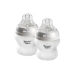 Tommee Tippee Silicone Coated Glass Baby Bottles for Feeding, 5 0z, Anti-Colic, 0+ Months, Slow Flow Breast-Like Nipple, Shatter-Proof Glass, BPA Free, Pack of 2