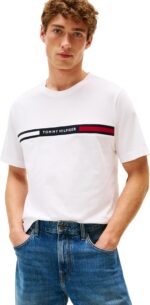 Tommy Hilfiger Men's Short Sleeve Cotton Graphic T-Shirts with Signature Stripe Logo, Also Available in Big & Tall
