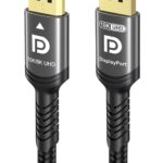 Ubluker 10K 8K DisplayPort 2.1 Cable 54Gbps 6.6 FT, Certified DP to DP Cord 4K 240Hz 165Hz 144Hz 120Hz 10K 8K 120Hz Nylon Braided UHBR HDCP2.3 FreeSync G-Sync RTX5090 Gaming Monitor PC Projector