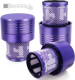 V10 Filters for Dyson V10 Cyclone Series, V10 Animal, V10 Absolute, V10 Total Clean, SV12, Part No. 969082-01, 3 Pack Filters and 1 Clean Brush.