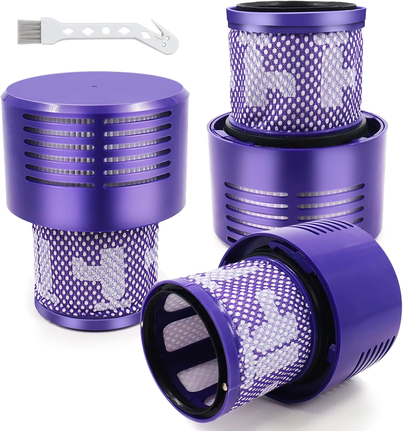 V10-Filters-for-Dyson-V10-Cyclone-Series-V10-Animal-V10.jpg V10 Filters for Dyson V10 Cyclone Series, V10 Animal, V10 Absolute, V10 Total Clean, SV12, Part No. 969082-01, 3 Pack Filters and 1 Clean Brush. - Image 1