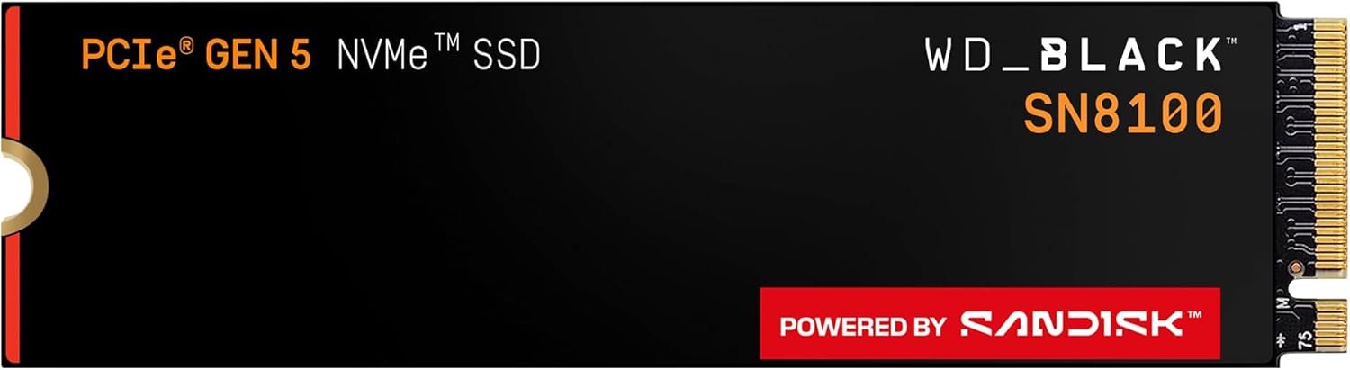 WD_Black-SN8100-4TB-NVMe-SSD-PCIe-50x4-M2-2280.jpg WD_Black SN8100 4TB NVMe SSD - PCIe 5.0x4, M.2 2280, Up to 14,900MB/s Read Speed, up to 11,000MB/s Write Speed, Best for AI Applications, Gaming, and Video Editing - WDS400T1X0M - Image 1