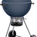 Weber Master-Touch Charcoal Grill, 22-Inch, Slate Blue – Premium Outdoor BBQ Grill with Tuck-Away Lid Holder & One‑Touch™ Cleaning System, Porcelain‑Enameled Kettle