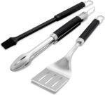 Weber Precision 3‑Piece Grilling Tool Set – Stainless Steel Tongs, Spatula & Silicone Basting Brush with Non‑Slip Handles and Hands‑Free Locking - Grill Accessory Kit