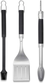 Weber Precision 3‑Piece Grilling Tool Set – Stainless Steel Tongs, Spatula & Silicone Basting Brush with Non‑Slip Handles and Hands‑Free Locking - Grill Accessory Kit - Image 2