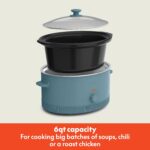 bella 6.0 Qt Manual Slow Cooker, Ceramic Nonstick Coating, 3 Temperature Settings, Dishwasher Safe Stoneware Pot and Tempered Glass Lid, Cool Touch Handles & Tangle Free Cord Wrap, Surf - Image 2