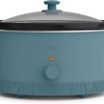 bella 6.0 Qt Manual Slow Cooker, Ceramic Nonstick Coating, 3 Temperature Settings, Dishwasher Safe Stoneware Pot and Tempered Glass Lid, Cool Touch Handles & Tangle Free Cord Wrap, Surf