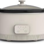 bella 6.0 Qt Programmable Slow Cooker, Ceramic Nonstick Coating, Adjustable Temperature & Cooking Times, Dishwasher Safe Stoneware Pot & Tempered Glass Lid, Tangle Free Cord Wrap, Oatmilk