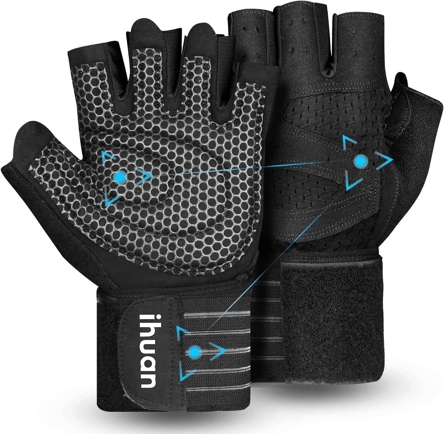 ihuan-Ventilated-Weight-Lifting-Gym-Workout-Gloves-with-Wrist-Wrap.jpg ihuan Ventilated Weight Lifting Gym Workout Gloves with Wrist Wrap Support for Men & Women, Full Palm Protection, for Weightlifting, Training, Fitness, Hanging, Pull ups - Image 1