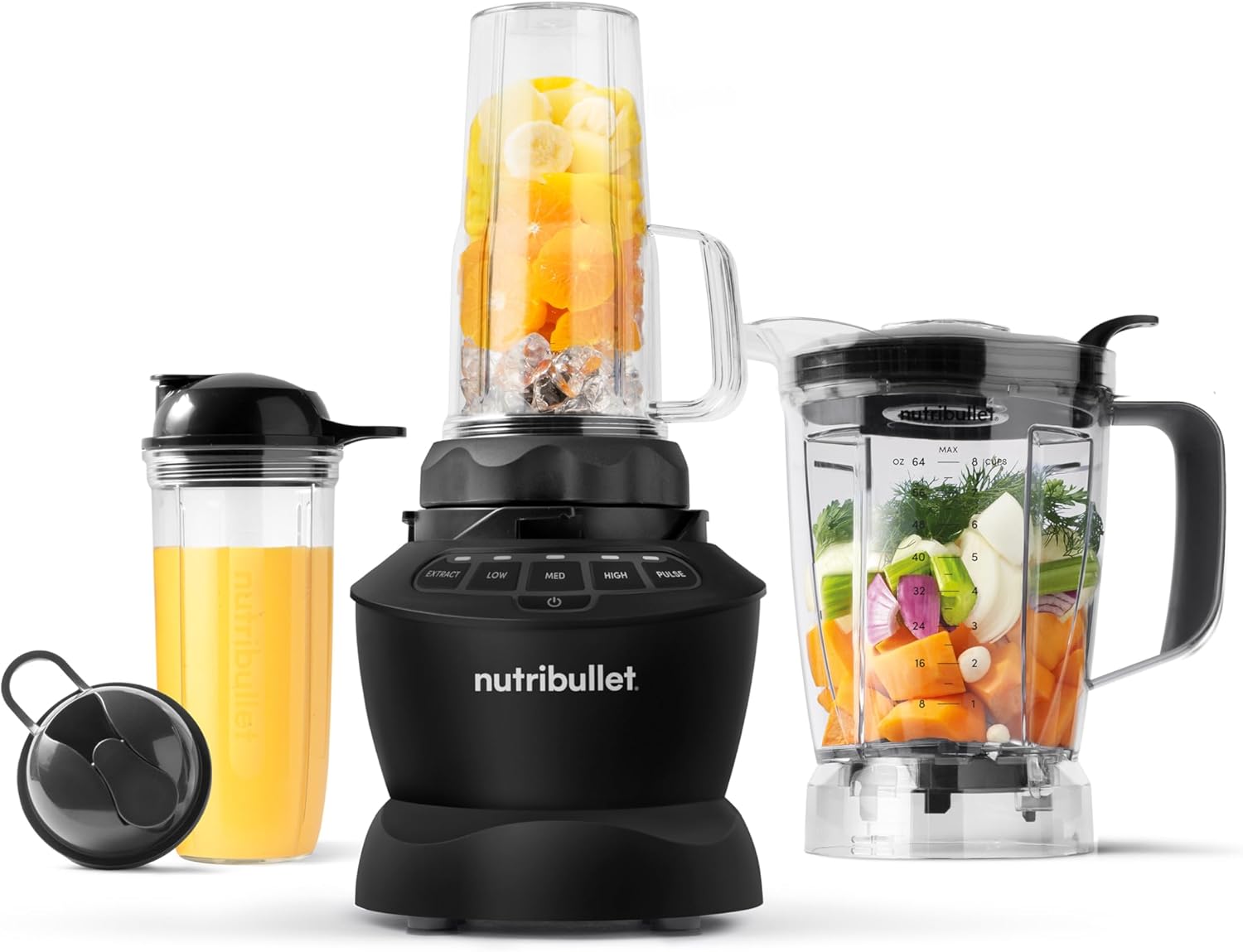 nutribullet-Full-Size-Blender-Combo-Single-Serve-Large-Capacity-1200W-64oz.jpg nutribullet Full-Size Blender Combo, Single-Serve & Large Capacity, 1200W, 64oz Pitcher, 32oz Cup, Extractor Blade, 3-Speed, Pulse, Smoothies, Soups, Sauces, Easy Cleaning, Matte Black, NBF50500AK - Image 1