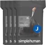 simplehuman Code J 80 Count, Genuine Odorsorb Custom Fit Liners, Drawstring Odor Absorbing Trash Bags in Dispenser Packs, 30-45 Liter / 8-12 Gallon
