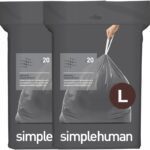 simplehuman Code L 40 Count, Genuine Custom Fit Liners, Drawstring Trash Bags in Dispenser Packs, 18 Liter / 4.7 Gallon