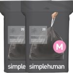 simplehuman Code M 40 Count, Genuine Odorsorb Custom Fit Liners, Drawstring Odor Absorbing Trash Bags in Dispenser Packs, 45 Liter / 12 Gallon