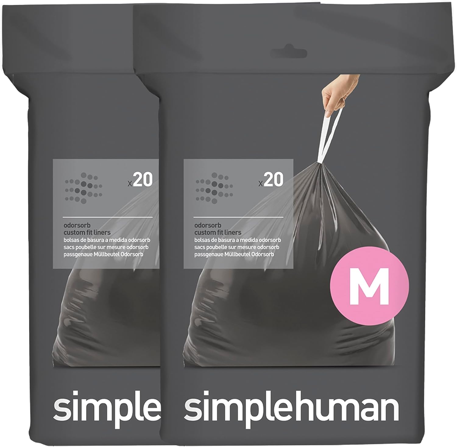 simplehuman-Code-M-40-Count-Genuine-Odorsorb-Custom-Fit-Liners.jpg simplehuman Code M 40 Count, Genuine Odorsorb Custom Fit Liners, Drawstring Odor Absorbing Trash Bags in Dispenser Packs, 45 Liter / 12 Gallon - Image 1