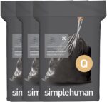 simplehuman Code Q 60 Count, Genuine Odorsorb Custom Fit Liners, Drawstring Odor Absorbing Trash Bags in Dispenser Packs, 50-65 Liter / 13-17 Gallon